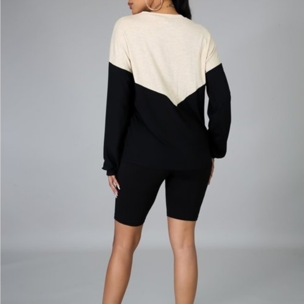 Taupe & Black Chevron Long Sleeve Biker Shorts Set - Picture 4 of 7
